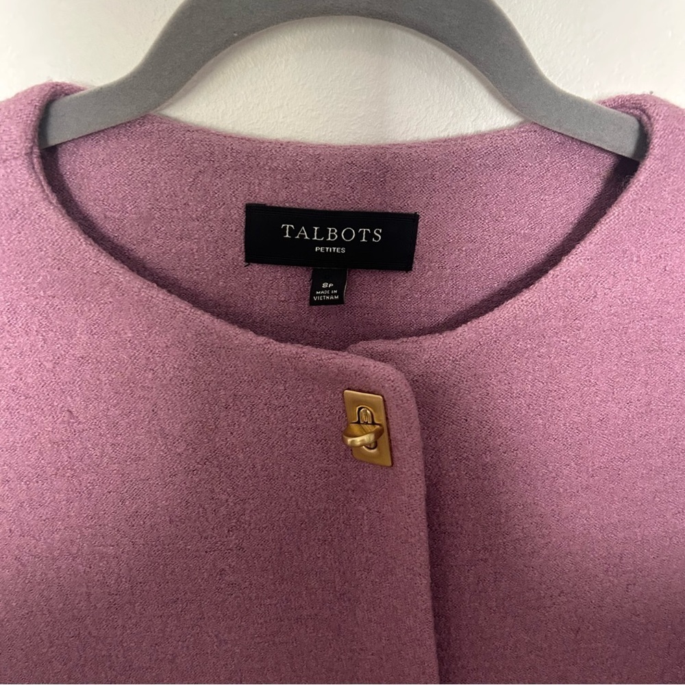 Talbots Cardigan/Jacket Wool Blend Liliac Gold Hardwear Closure 8P - Picture 4 of 9